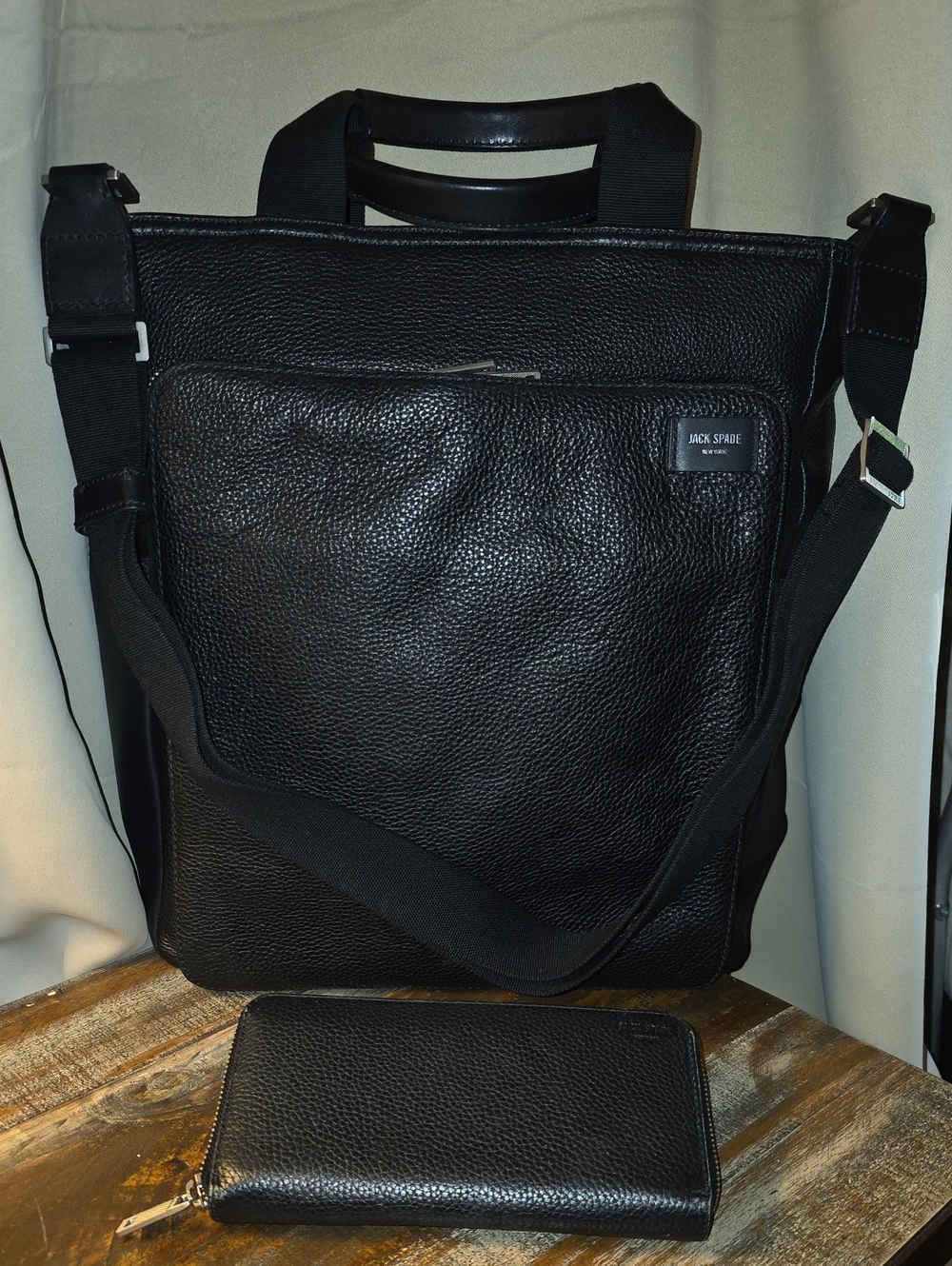 Jack Spade Pebbled Leather Set -Utility Tote w/ Removable Strap and Large Wallet